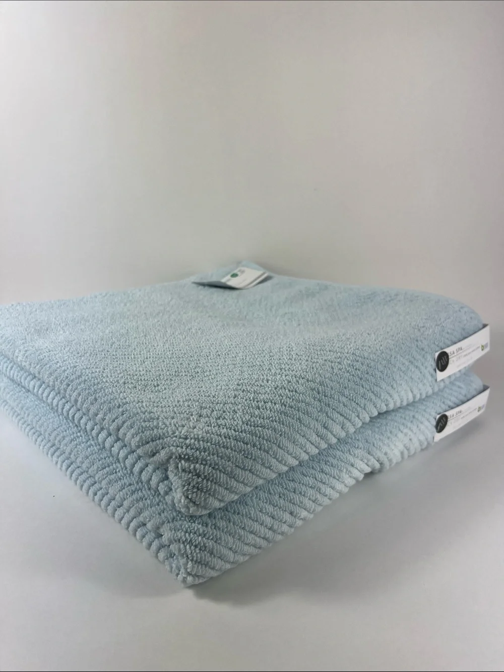 Kassa Spa Bath Towel Set Light Blue Soft Zero Twist Cotton Textured 2 Pc NEW